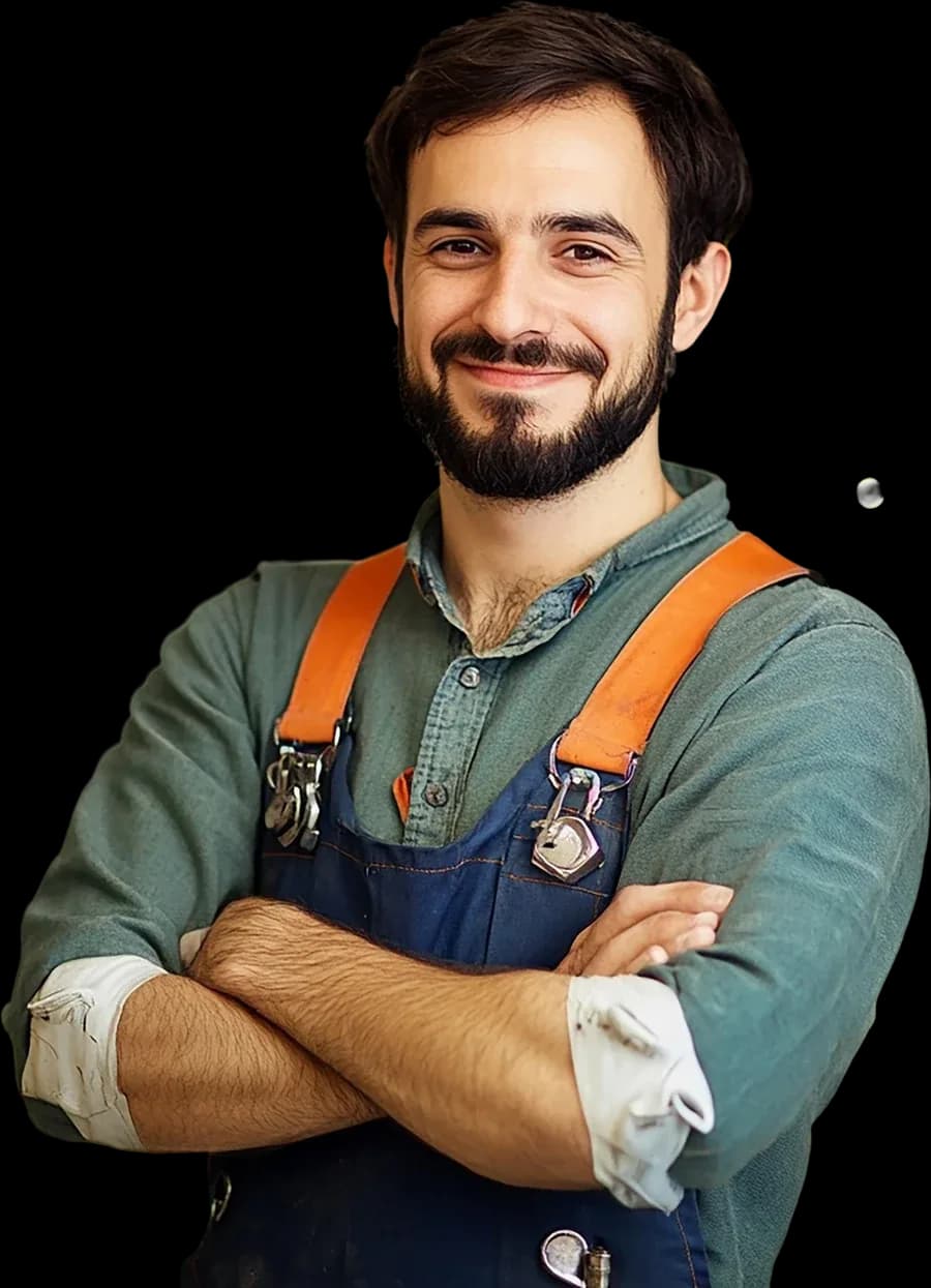 Smiling tradesperson in work overalls