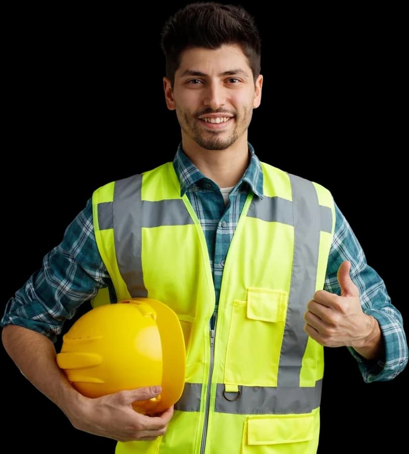 Smiling tradesperson holding a hard hat