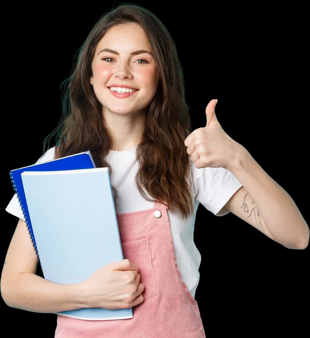 Smiling student giving a thumbs up