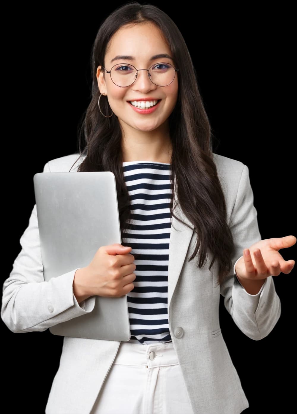 Smiling AIVES client holding a laptop